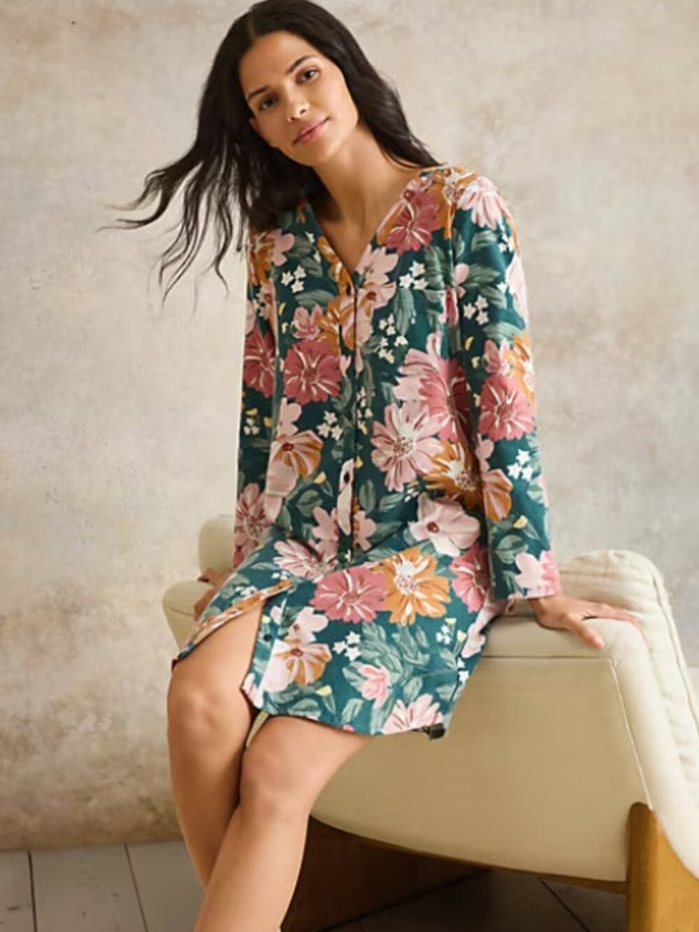 Like New! GARNET HILL Organic-Pima-Cotton Flannel Sleepshirt Size M
